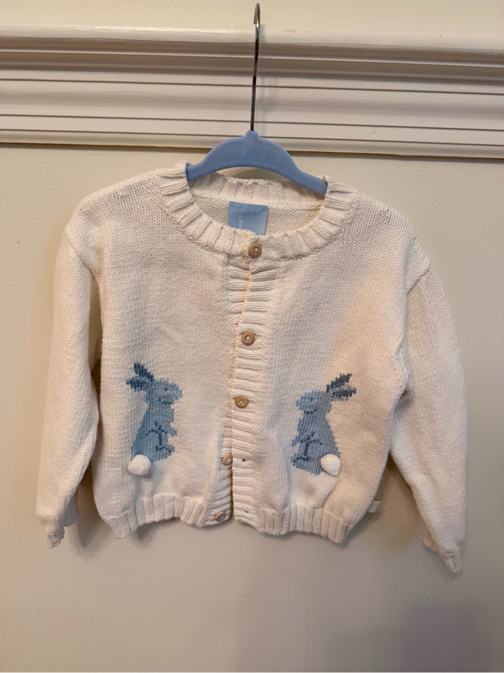 bella bliss Cream Cardigan with Blue Bunny Appliqués